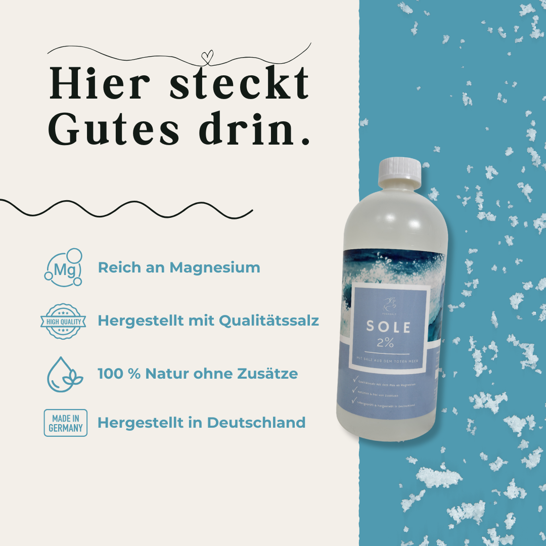 Pegasalt-Sole 2 % mit Salz vom Toten Meer 1000 ml | PEGASALT